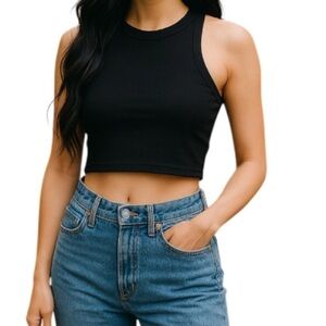 H&M Ribbed Racerback Tank Top Cropped Stretch Knit Basic Summer Base Size Medium